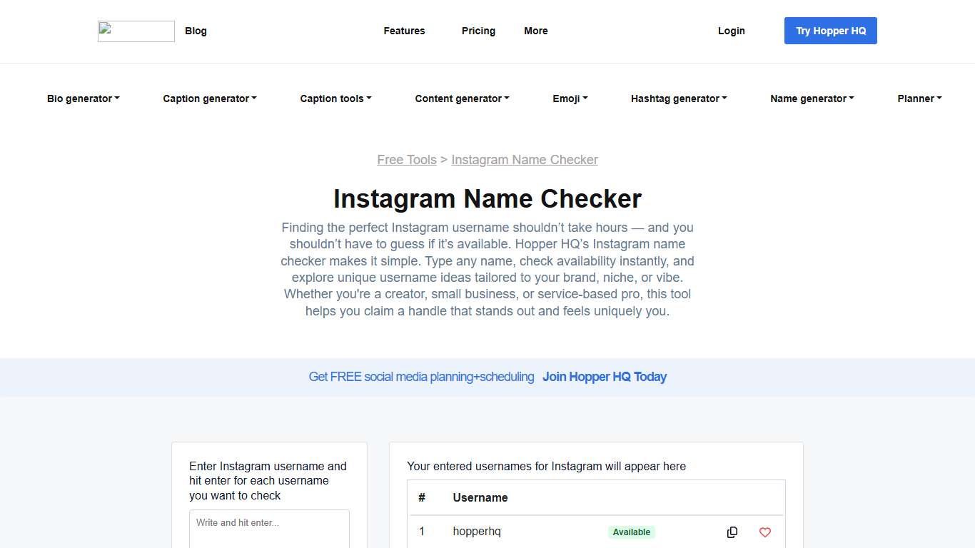 Instagram Name Checker - Free Tool | Hopper HQ
