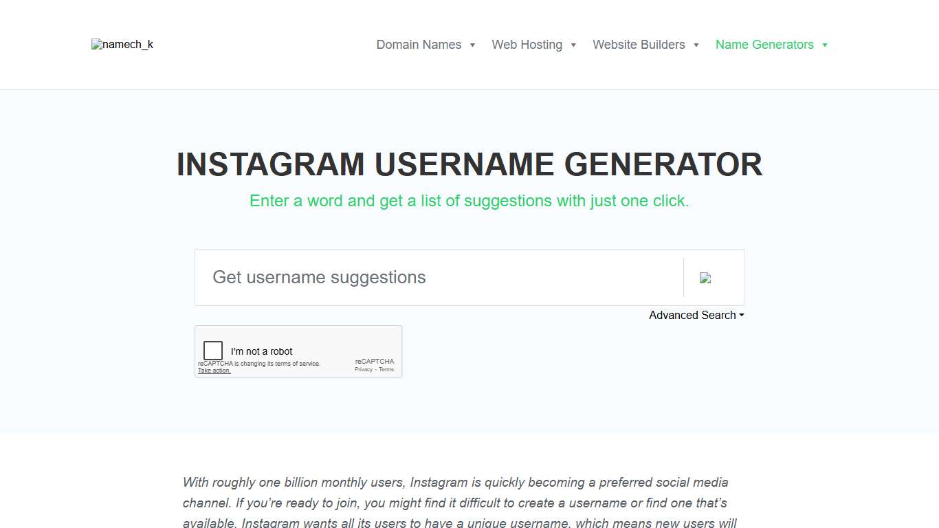 Instagram Username Generator - Namechk
